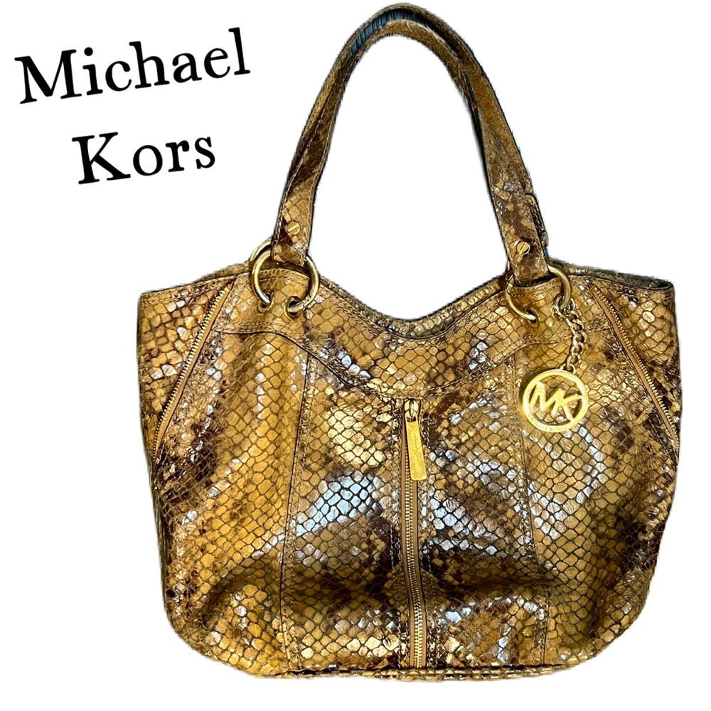 Michael Michael Kors python embossed leather Hobo… - image 1